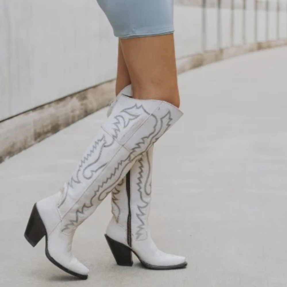 DAN POST DP4377 "Loverly" tall top white leather cowgirl western boots NWT - Picture 3 of 8